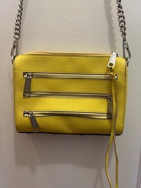 Rebecca Minkoff Lemon Yellow Pebbled Leather Mini Crossbody with Chain Strap